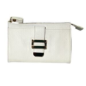 Liz Claiborne Pebbled White Leather Accordion Zip Convertible Wristlet Wallet